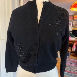 Vintage Black Beaded Cardigan